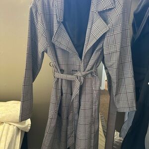 Love Tree Black and White Plaid Trench Coat